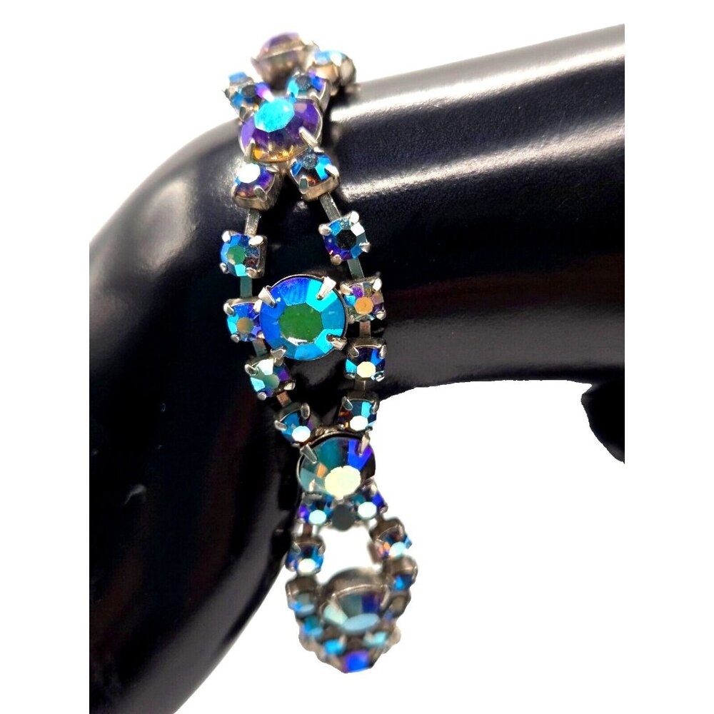 CORO signed Blue Aurora Borealis Crystal Rhinestone bracelet 7 inch 1950s